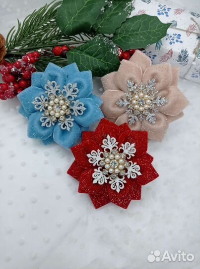 Бантики снежинки для волос