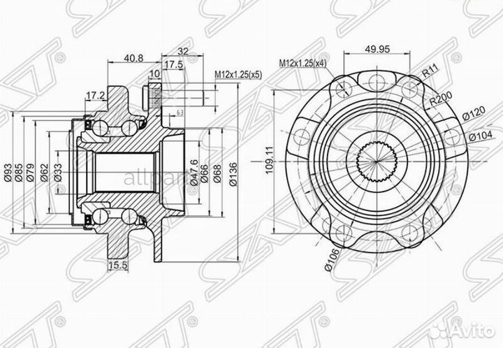 SAT ST-40202-CA010 Ступичный узел перед nissan mur