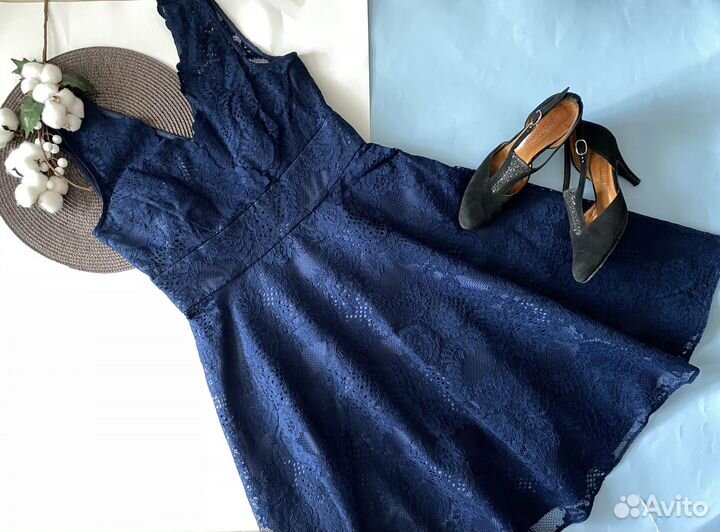 Платье женское 44 46 новое гипюровое синее