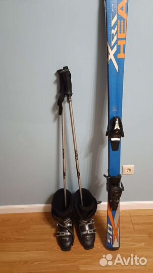 Горные лыжи, ботинки и палки