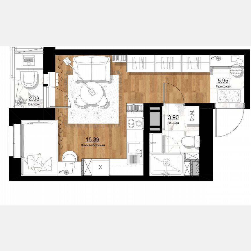 Квартира-студия, 26,3 м², 10/12 эт.