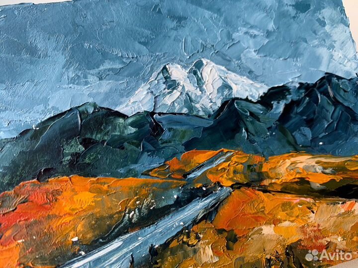 Картина маслом дорога на Эльбрус горный пейзаж