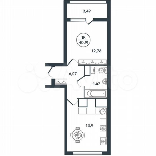1-к. квартира, 40,9 м², 9/17 эт.