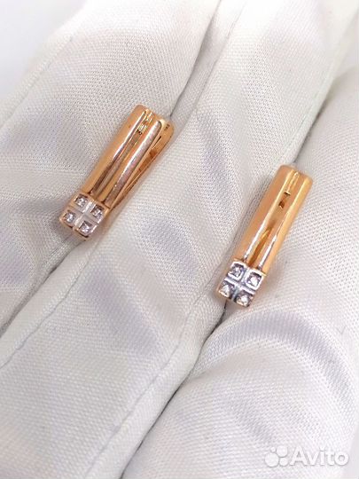 Золотые серьги с фианитом