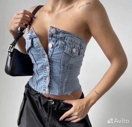 Топ корсет джинсовый