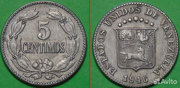 Венесуэла 5 сентимо 1946 год отличная