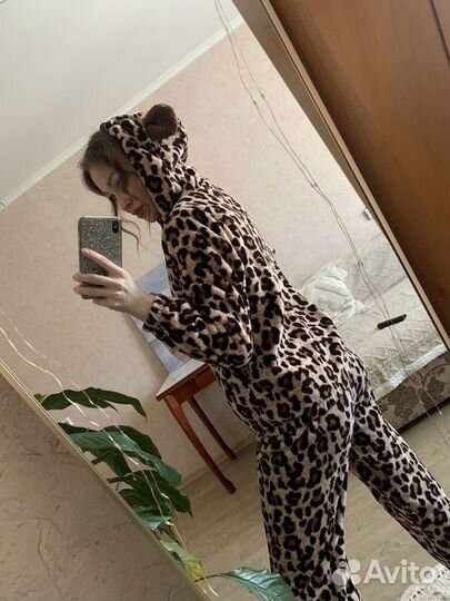 Домашний костюм леопардовый теплый 42