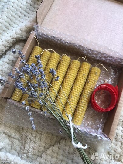 Свечи из вощины с лавандой