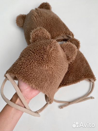 Зимняя шапка мишка со снудом