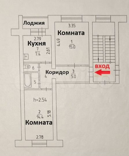 2-к. квартира, 49,4 м², 4/5 эт.