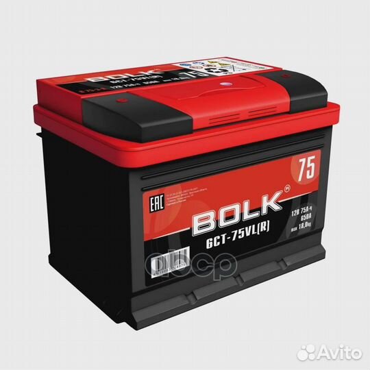 Аккумулятор bolk Standart 75 А/ч обратный R+