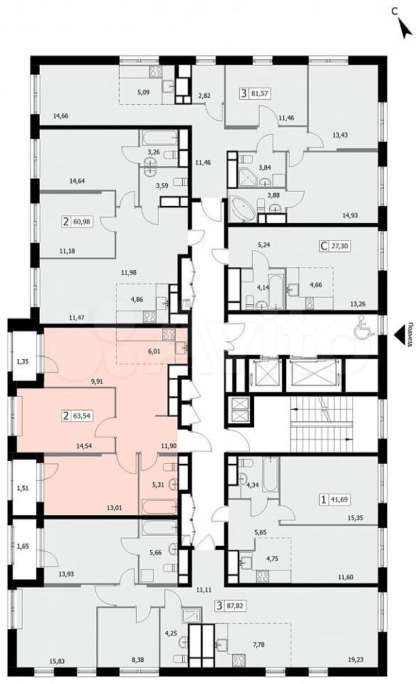 2-к. квартира, 63,6 м², 11/19 эт.