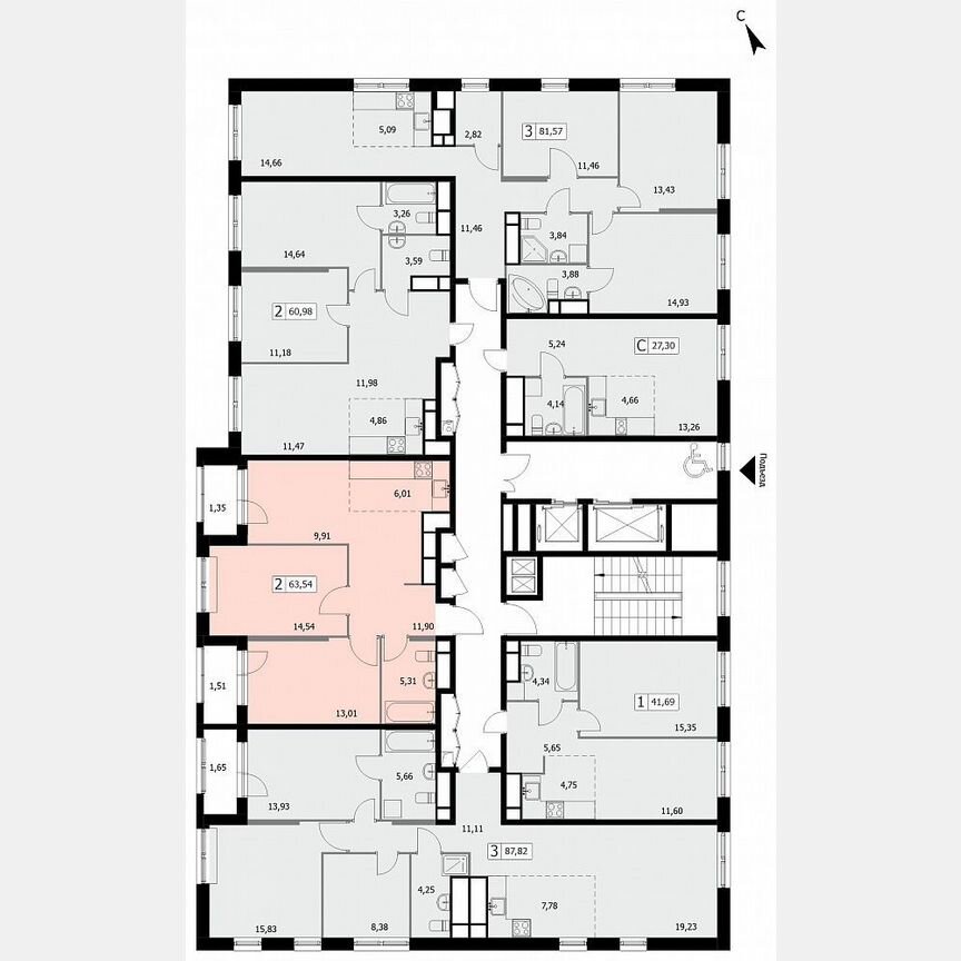 2-к. квартира, 63,6 м², 11/19 эт.
