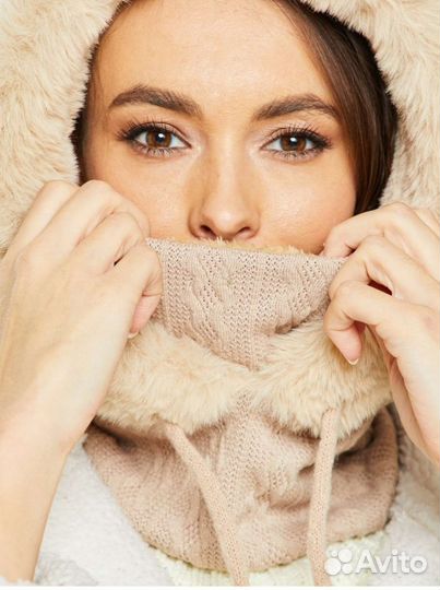 Капор зимний женский беж серый новый