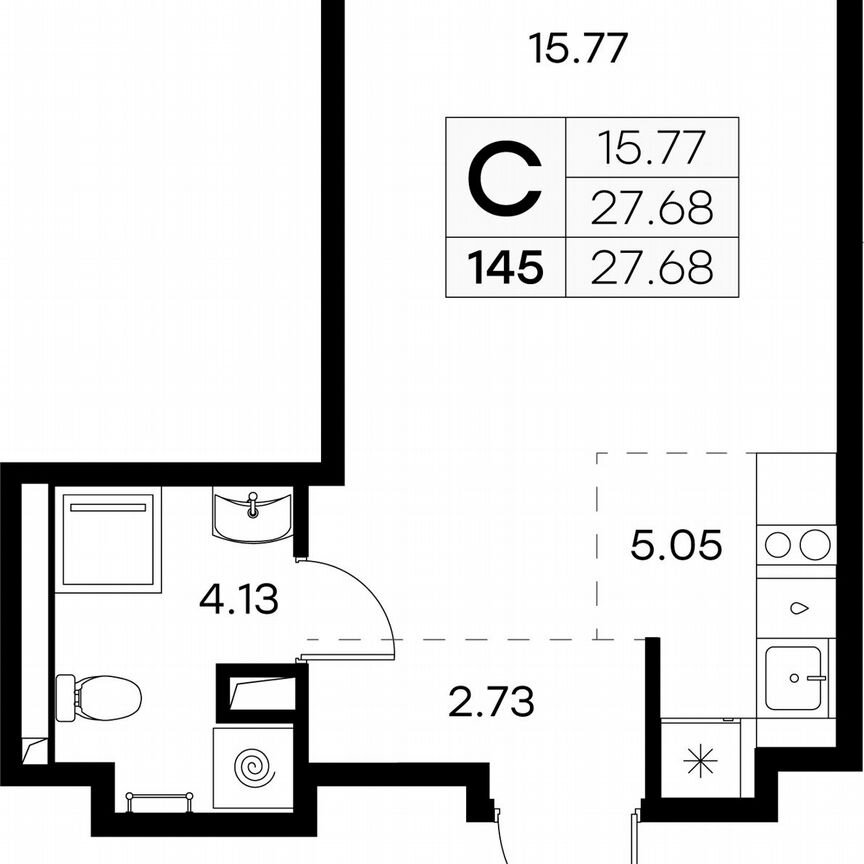 Квартира-студия, 27,7 м², 1/9 эт.