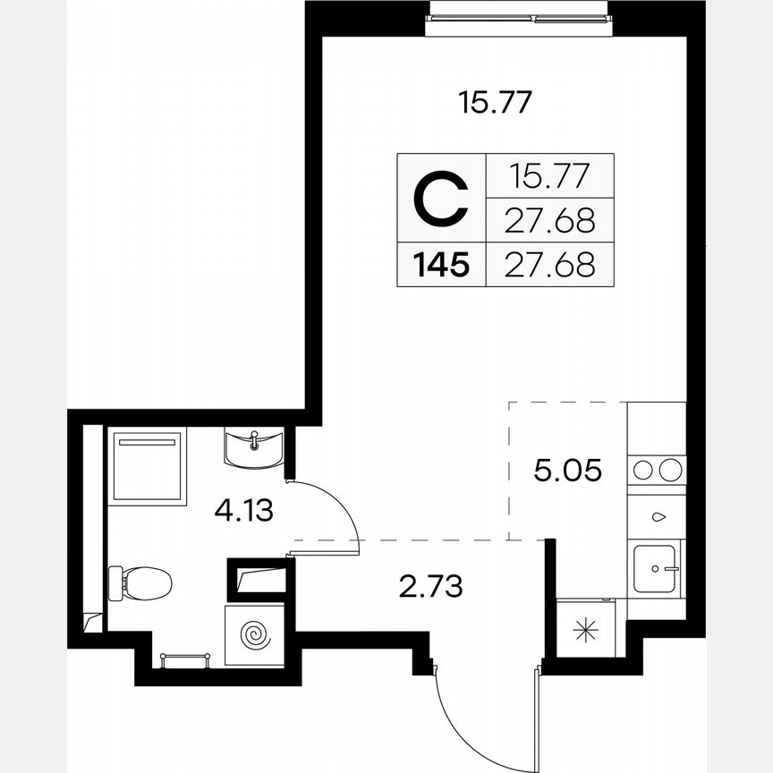 Квартира-студия, 27,7 м², 1/9 эт.