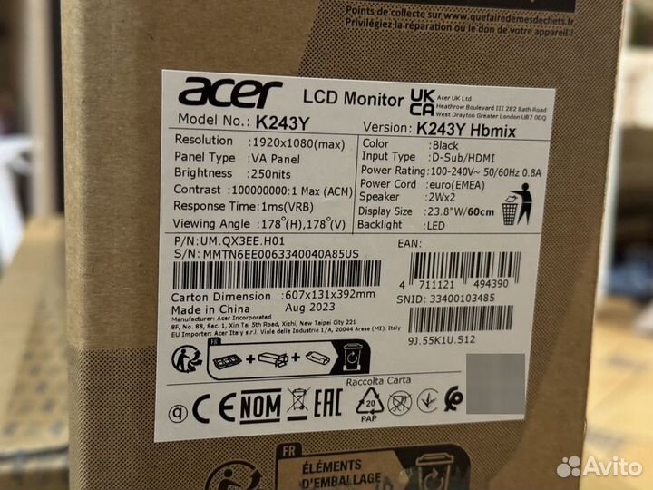 Монитор Acer Nitro K243hbmix 23.8 100ггц