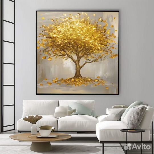 Текстурная картина маслом Дерево в золоте Премиум