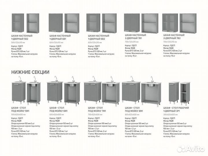 Кухня Афина айс Шкаф 5В2 корп белый, фасад 5В2