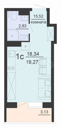 Квартира-студия, 19,3 м², 8/20 эт.