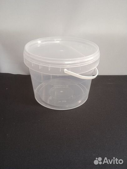 Ведро 0,8 л прозрачное с крышкой и ручкой
