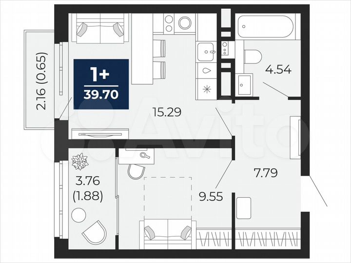 1-к. квартира, 39,7 м², 15/21 эт.