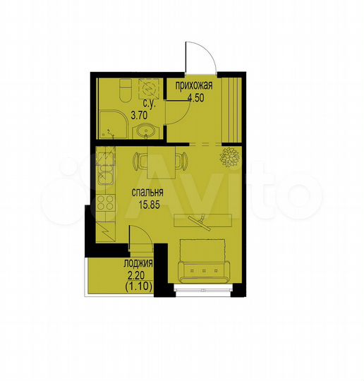 Квартира-студия, 23,2 м², 9/12 эт.