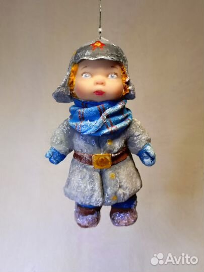 Ёлочная ватная игрушка карапуз в будёновке