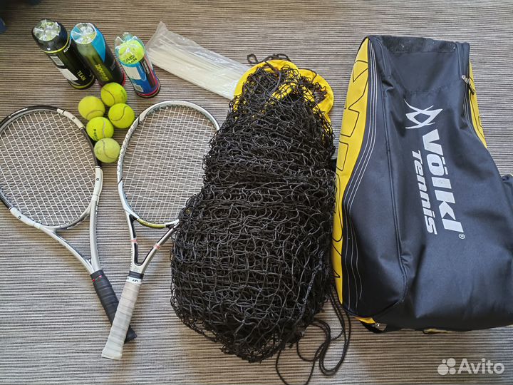 Теннисные ракетки, сетка, сумка и мячи