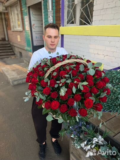 101 роза корзина из роз