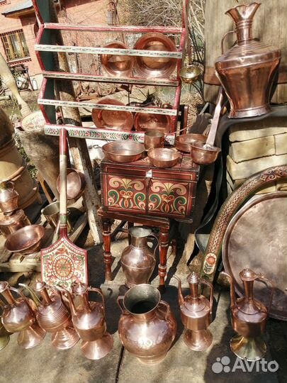 Медный кувшин старинный, медная посуда