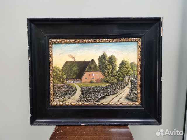 Картина пейзаж фанера живопись Европа 1960 год