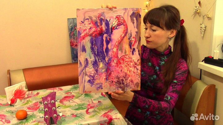 Картина маслом розовый фламинго любовь Художник Св