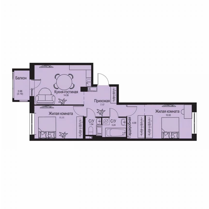 2-к. квартира, 53,6 м², 9/9 эт.