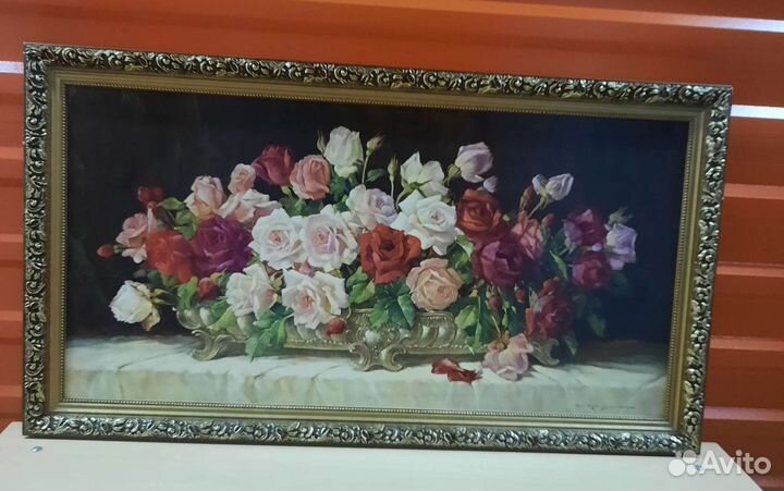 Репродукция розы в багетной раме 50х100 см р- 6 см