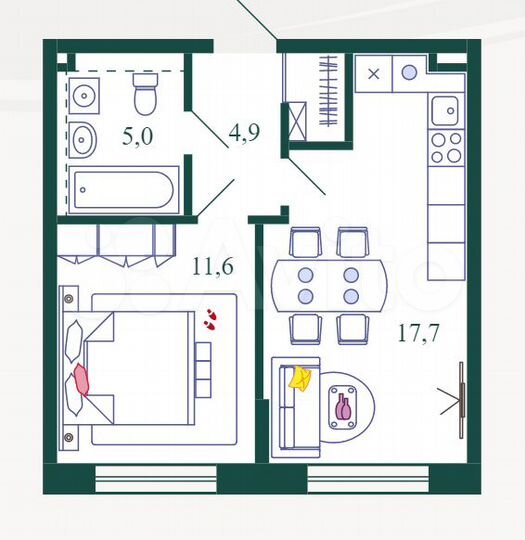 1-к. квартира, 39,5 м², 7/11 эт.