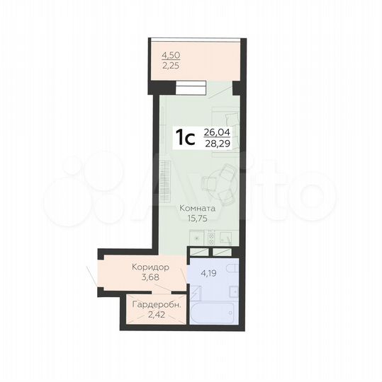 1-к. квартира, 28,3 м², 6/24 эт.