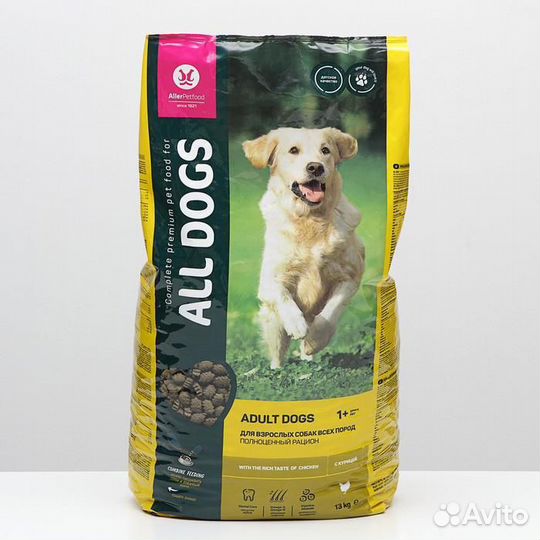 Сухой корм All dogs для взрослых собак, курица, 13