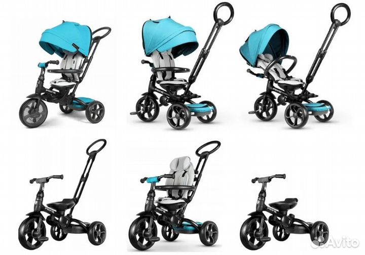 Велосипед-коляска Q-Play Prime 6 в 1 голубой