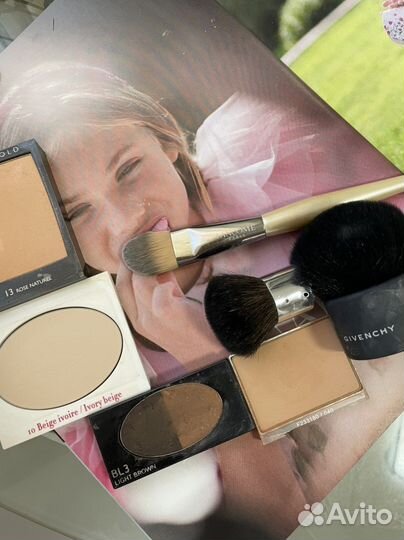 Пудры и кисти dior, clarins, guerlain