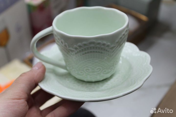 Набор кофейный 6/12 160 мл Кружево св-зеленое