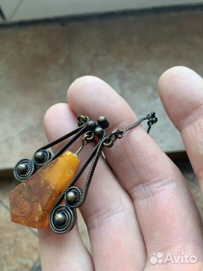 Винтажная подвеска с янтарём СССР