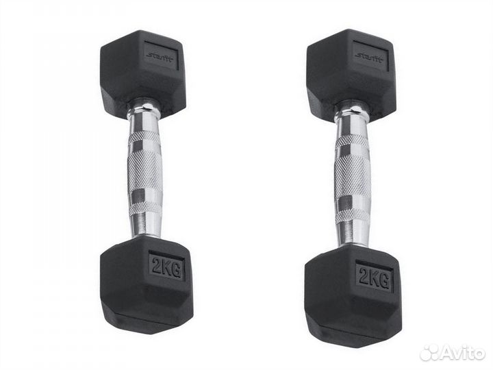 Гантели гексагональные 2x2 кг, обрезиненные