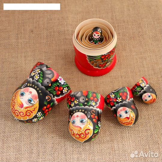 Матрёшка «Снегири в рябине», чёрный платок