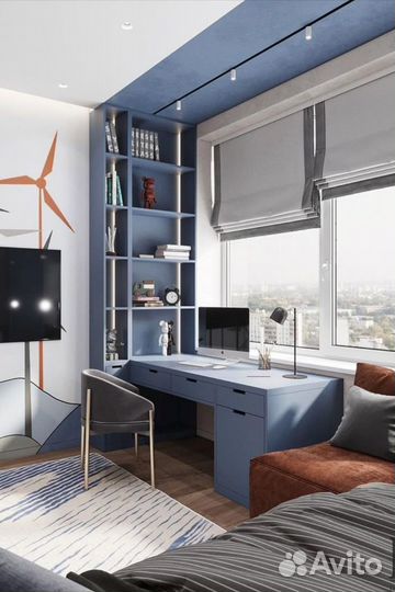 Рабочая зона у окна со шкафом