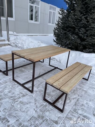 Комплект: Стол садовый и 2 лавки без спинки
