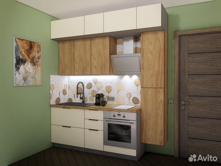 Кухня мдф+лдсп 2,2 м. Люкс-фурнитура, столешница