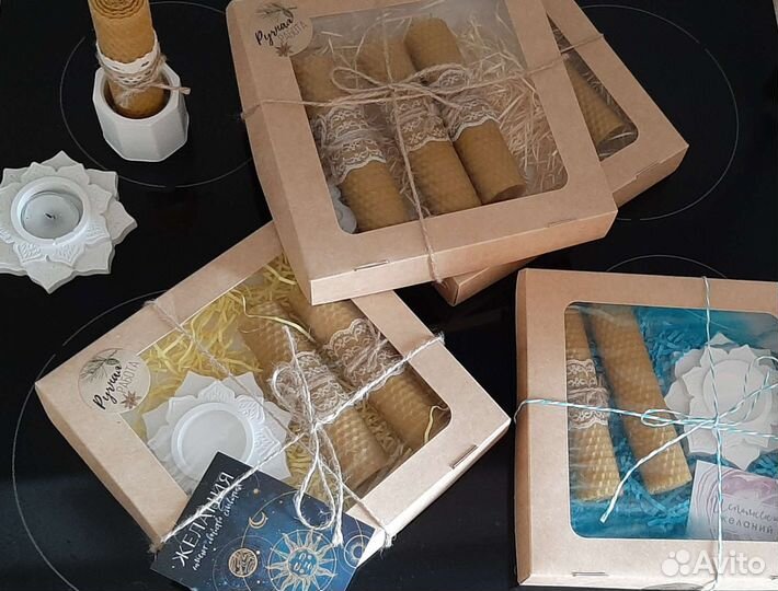 Свечи из вощины, набор для подарка,ручная работа