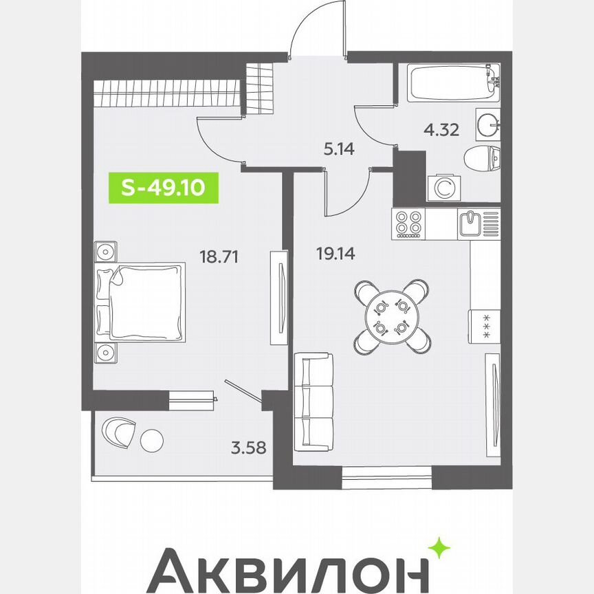 1-к. квартира, 49,3 м², 13/13 эт.