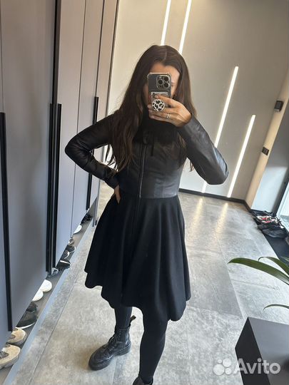 Пальто кожа+драп